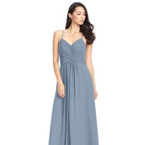 Floor length dress in dusty blue